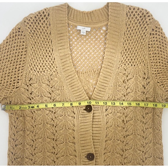 J Jill Mixed Stitch Button Cardigan Sweater Size Medium Honeycomb Tan Open Knit - Picture 4 of 7